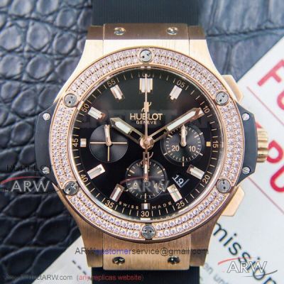 Perfect Replica H6 Factory Hublot Big Bang Black Dial All Gold Diamond Bezel 42mm Chronograph Watch 542.CM.1770